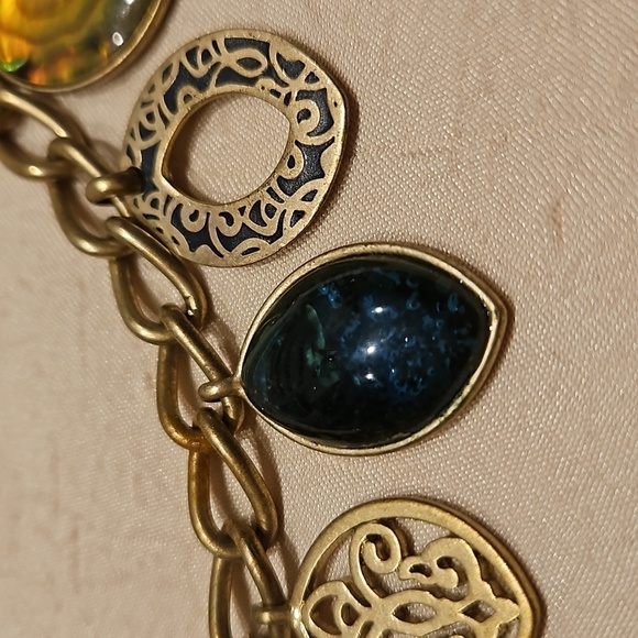 KENNETH COLE Vintage Brass, Abalones & Deep Blue stones Necklace - Picture 3 of 12